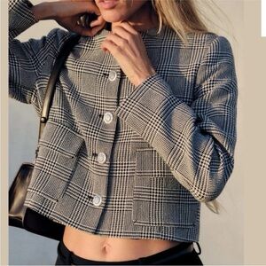 Zara Black and White Checkered Womens Blazer Size Small